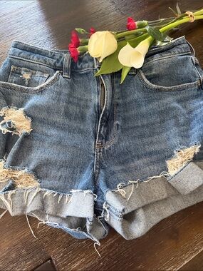 Women's Distressed Denim Shorts – Blue Hollister High-Rise Mom Short